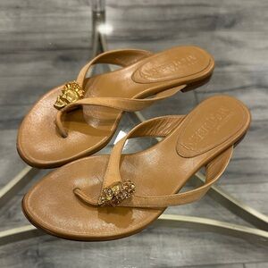 Alexandra McQueen Gold Embellished Tan Sandals